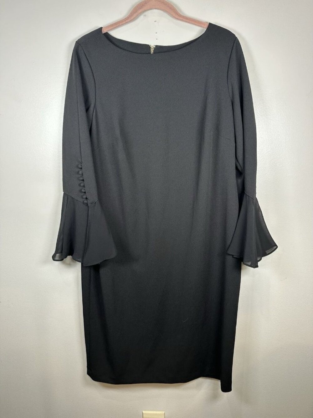 Calvin Klein Illusion Bell Sleeve Sheath Dress Size 16W LBD Party Event